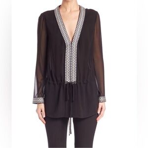 Tory Burch Silk Sheer Deep V-neck Embroidery Tunic